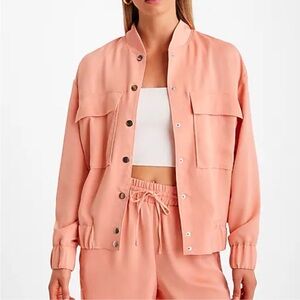 Express light salmon pink Women's oversized satin bomber Jacket outerwear large